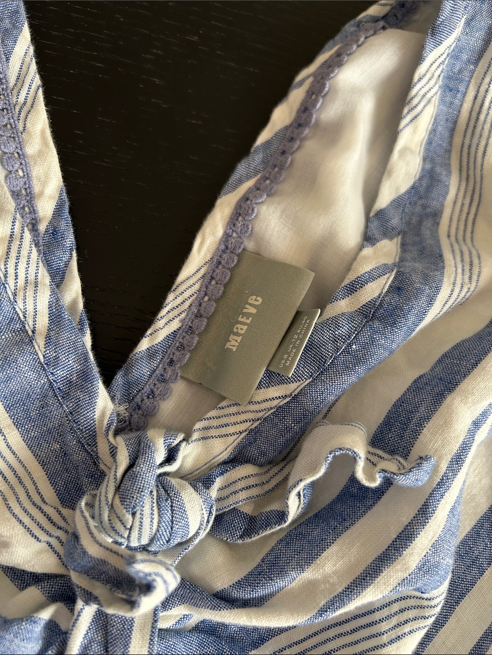 Maeve Blue and Cream Striped Tie-Front Midi Dress - Picture 8 of 16